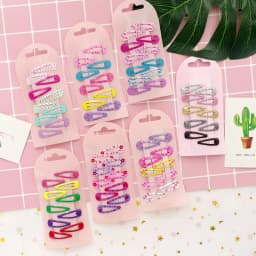 Girls Hair Clips 10 Set Mini Press Clips Colorful Baked Lacquer Baby Safe Snaps Cute Cartoon Prints Pink Hair Barrettes