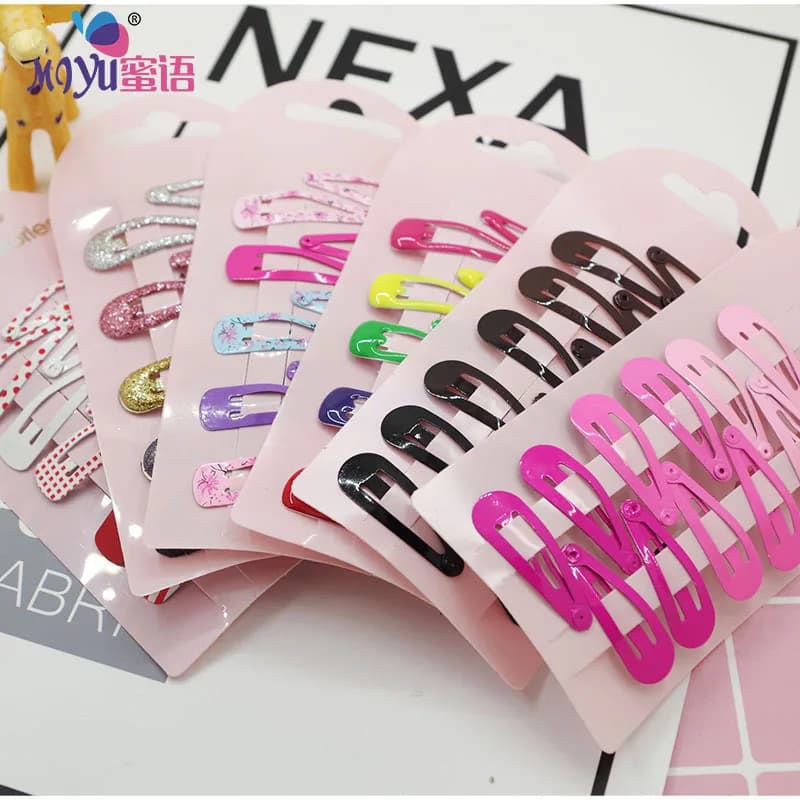 Girls Hair Clips 10 Set Mini Press Clips Colorful Baked Lacquer Baby Safe Snaps Cute Cartoon Prints Pink Hair Barrettes