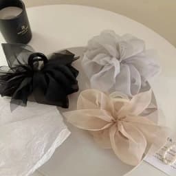 1PCFashion Mesh Tulle Large Bow Grab Clip Elegant Retro Female Net Yarn Ponytail Braid Claw Clip Hair Accessories Gift Headdress