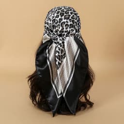 90cm Leopard Print Square Scarf Satin Silk Headband Bandana Woman Hijab Lady Fashion Hairwrap Rock Style Headscarf Islim Turban