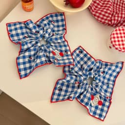 1pc Korean cherry blue plaid button square scarf large intestine scrunchie, women's large hair tie, low ponytail head rope
