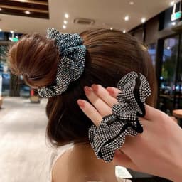 Fashion Ladies Rhinestone Hair Ring Girls New Elegant Temperament Pill Hair Rope Leather Band Hair Accessories Jewelry Gift