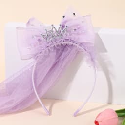 Cute Princess Wedding Veil Headband With Crown Large Meah Bow Hair Hoop Sweet Birthday Party Hair Band Costume Hair Accessories