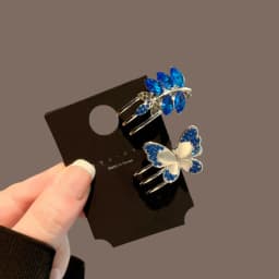 High-end Black Blue Butterfly Hair Clip, New Straight Clip, Blue Bangs Clip