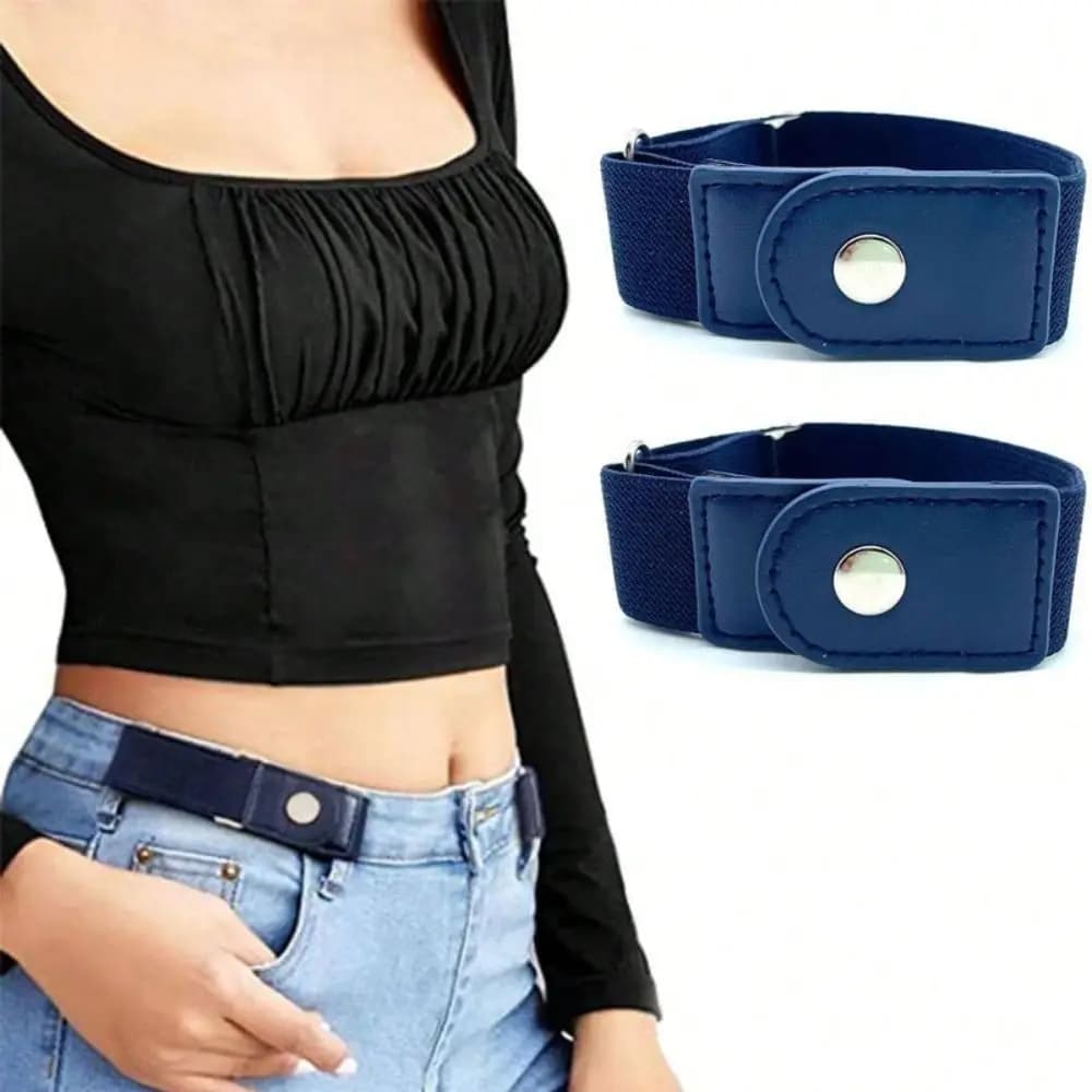 2pcs/set Casual No Buckle Elastic Belt Canvas Adjustable Waist Belt Invisible Pants Buckle Women Men