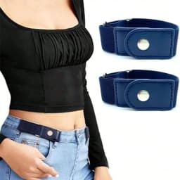 2pcs/set Casual No Buckle Elastic Belt Canvas Adjustable Waist Belt Invisible Pants Buckle Women Men