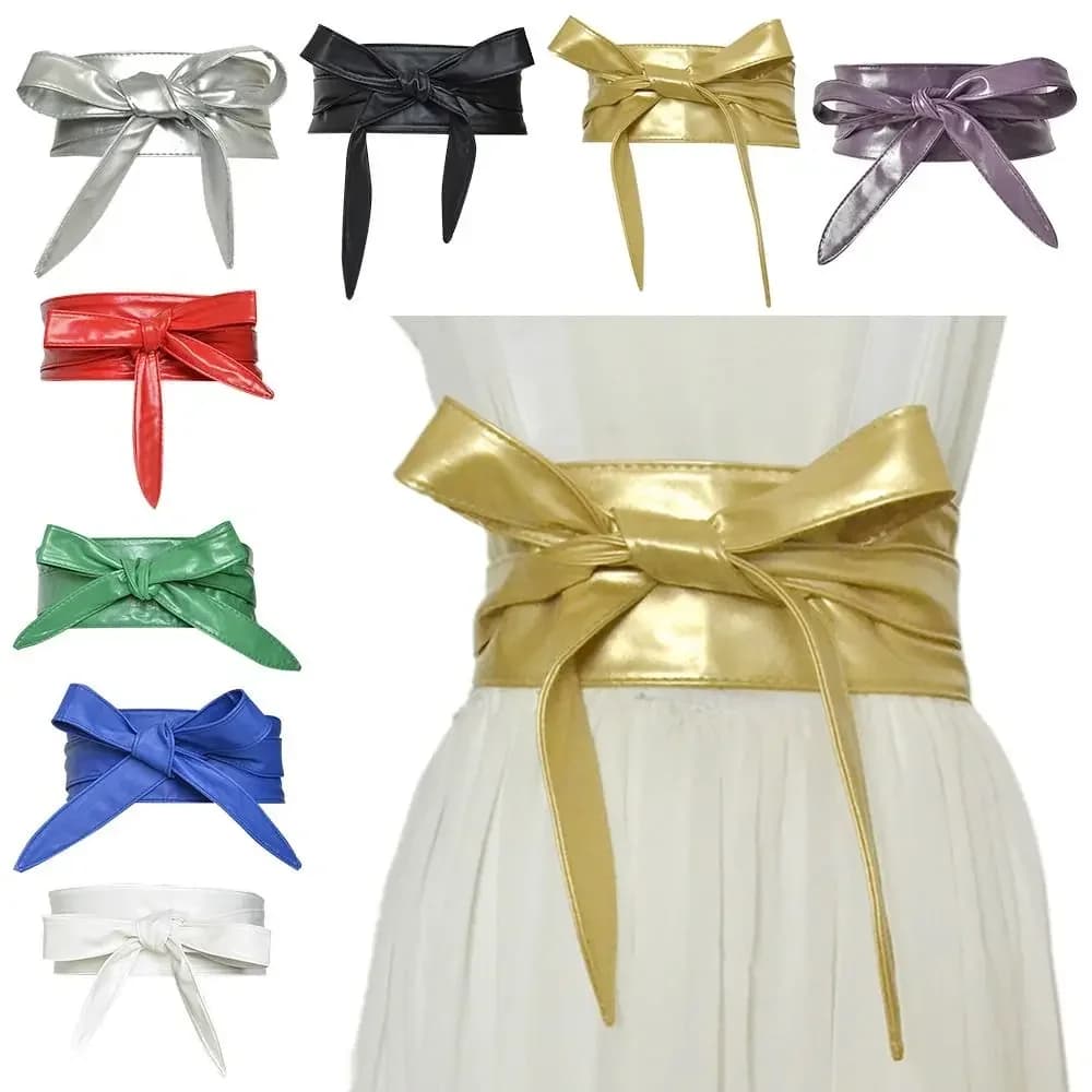 Luxury Slim Fit Simple Wrap Bowknot Leather Belt Ladies Dress Cummerbands Wide Waist Band Corset Waistband