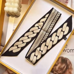 French New Geometric Chain Twill Silk Scarf Women's Tie Bag Handle Ribbon Headband Scarf Wholesale 5 * 90cm