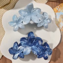 2Pcs Hawaiian Blue Gray Sapphire Marble Flower Hair Claw Clip for Women Shark Clip Bohemian Hair Accessories Gradient Hairpins