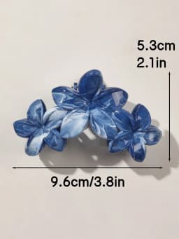 2Pcs Hawaiian Blue Gray Sapphire Marble Flower Hair Claw Clip for Women Shark Clip Bohemian Hair Accessories Gradient Hairpins
