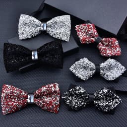 1 Piece Men's Glitter Rhinestone Bow Tie Shiny Full Rhinestone Bow Banquet Party Wedding Stage Event Gold Silver