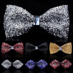 1 Piece Men's Glitter Rhinestone Bow Tie Shiny Full Rhinestone Bow Banquet Party Wedding Stage Event Gold Silver