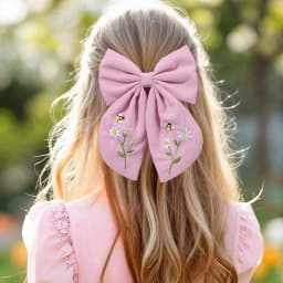 Flower Bow Hair Clips Sweet Pink Bee Floral Handmade Embroidery Bownot Barrette For Girls Children Daliy Heawear Accessories