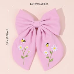 Flower Bow Hair Clips Sweet Pink Bee Floral Handmade Embroidery Bownot Barrette For Girls Children Daliy Heawear Accessories