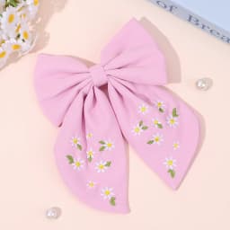 Flower Bow Hair Clips Sweet Pink Bee Floral Handmade Embroidery Bownot Barrette For Girls Children Daliy Heawear Accessories