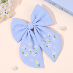Flower Bow Hair Clips Sweet Pink Bee Floral Handmade Embroidery Bownot Barrette For Girls Children Daliy Heawear Accessories