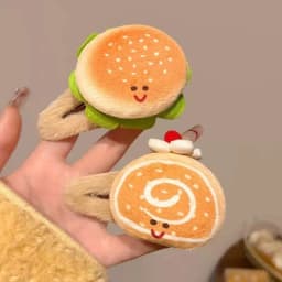 1/4PCS Plush Food - Themed Hair Clips Set, 4- Piece Bread, Burger & Pastry Designs, Cute Hairpins for Kids' Hairstyles