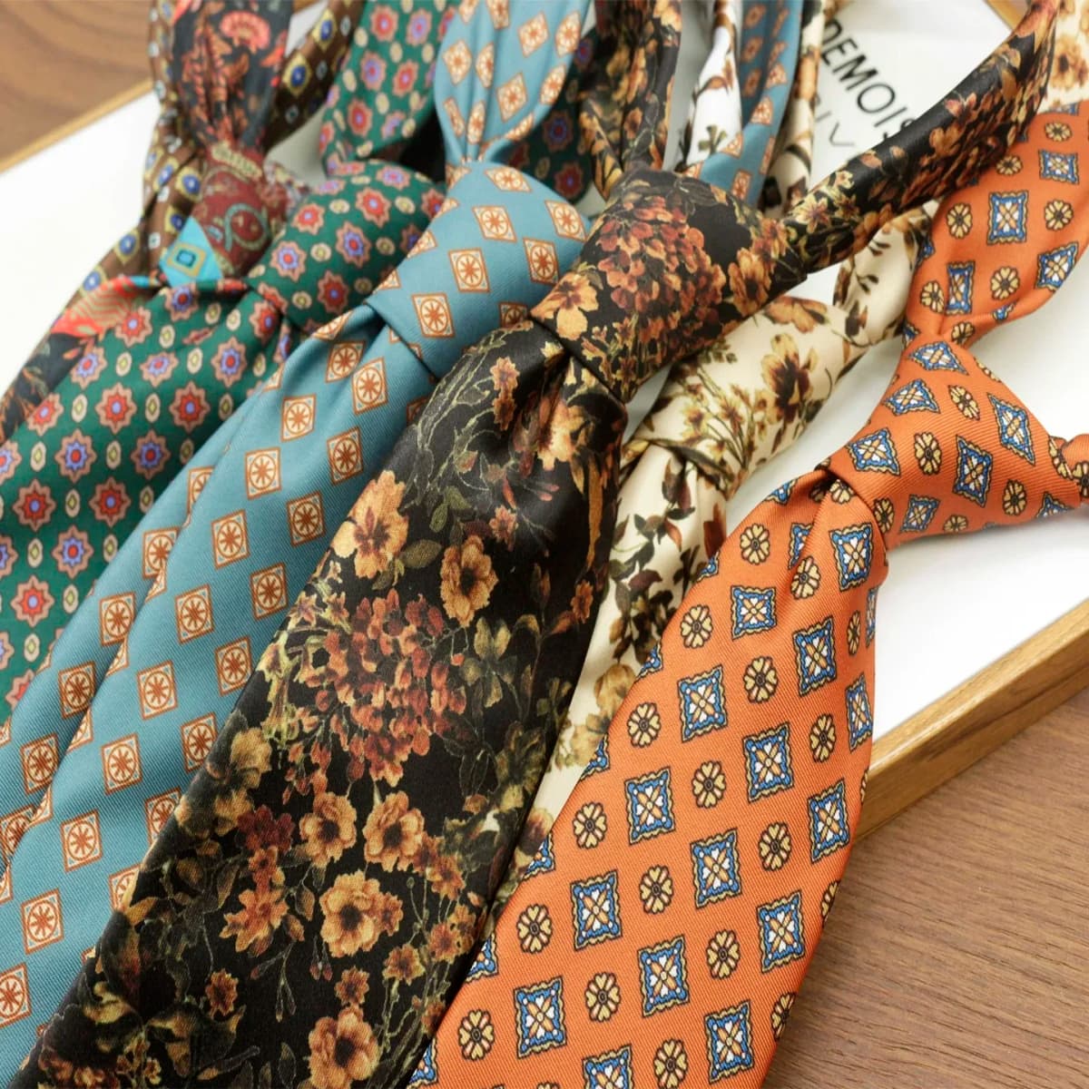 Retro 8cm Width Brown Floral Neck Ties For Men Women Casual Fashion Silky Printed Neckties Wedding Soft Tie Tuxedo Cravat Gift