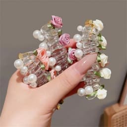 1/3Pcs Rose Pearl Telephone Wire Hair Scrunchie Flower Hair Clip Hair Tie, High-End Women Hair Accessory