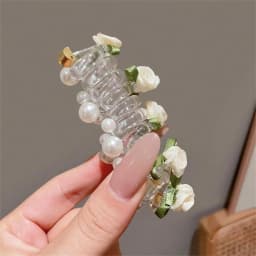 1/3Pcs Rose Pearl Telephone Wire Hair Scrunchie Flower Hair Clip Hair Tie, High-End Women Hair Accessory