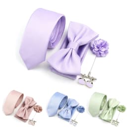 Hot Sale Bowtie Cufflink Brooch Tie Set Polyester Purple Blue Sage Green Necktie For Groom Suit Wedding Cravat Shirt Accessory
