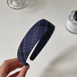 1PC Navy Blue Plaid Hair Headbands With Heart Decor, Stylish Hair Accessories For Women, Cute Hairbands For Daily And Party Wear