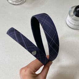 1PC Navy Blue Plaid Hair Headbands With Heart Decor, Stylish Hair Accessories For Women, Cute Hairbands For Daily And Party Wear