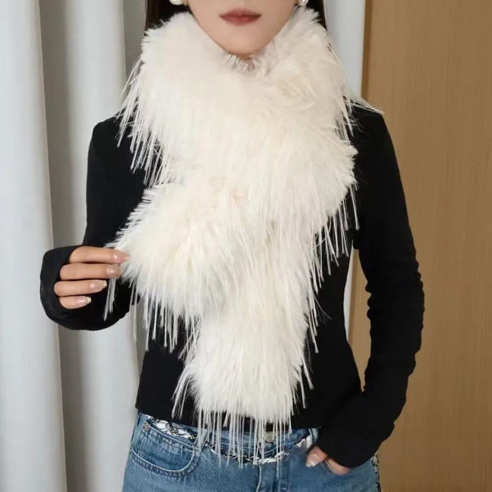 Thick Fluffy Plush Long Strip Scarf 180cm Imitation Mink Fur Y2K Girl Scarf Luxury Classic Ladies Tassels Scarf Outdoor