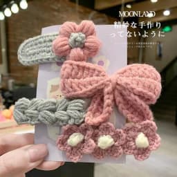 4Pcs Cute Knit BB Hair Clips, Handmade Flower Border Clips,Bow Bang Clips for Kids,Suitable for Chrismas Festival Celebration