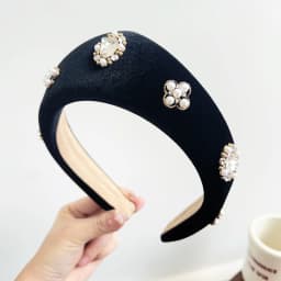 1pc European and American Velvet Headband for Women,Hairbands with Diamonds and Pearls Hair Hoop Lady Headwear Daily Wear