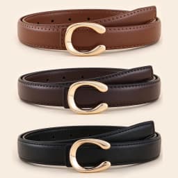 Women's C-shaped Smooth Buckle PU Belt Fashionable Versatile Dress Sweater Casual Pants Belt Simple Ladies Banquet Gifts