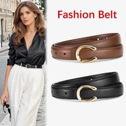 Women's C-shaped Smooth Buckle PU Belt Fashionable Versatile Dress Sweater Casual Pants Belt Simple Ladies Banquet Gifts