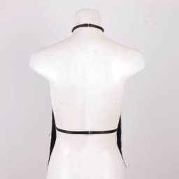 UYEE Women's Black Halter Top with Tassel Detail Adjustable Elastic Harness Casual All-Season Wear Belt