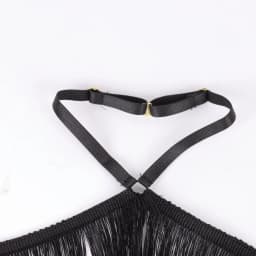UYEE Women's Black Halter Top with Tassel Detail Adjustable Elastic Harness Casual All-Season Wear Belt
