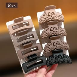 8Pcs Women's Square Patterned Shark Clips, Women's Hair Accessories, Medium-Sized Hair Clips in Coffee Color and Black, Vintage Simple Style, Suitable for Daily Wear, Holiday Wear, and Beach Vacations