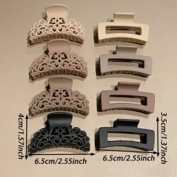 8Pcs Women's Square Patterned Shark Clips, Women's Hair Accessories, Medium-Sized Hair Clips in Coffee Color and Black, Vintage Simple Style, Suitable for Daily Wear, Holiday Wear, and Beach Vacations