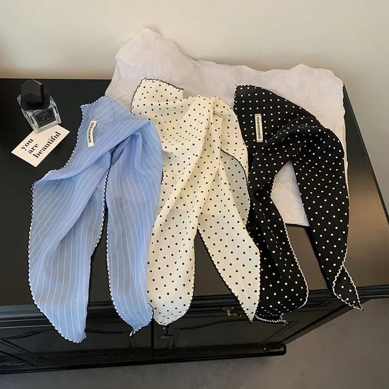 Women Polka Dot Triangle Head Scarf Also As Neck Scarf Premium Lightweight Breathable Soft Versatile All Match Decorative Wrap