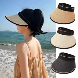Women Girls Empty Top Wide Large Brim Foldable Casual Visors Sun Hats Straw Cap Sunshade Beach Hat