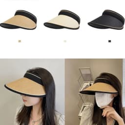 Women Girls Empty Top Wide Large Brim Foldable Casual Visors Sun Hats Straw Cap Sunshade Beach Hat