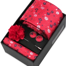 Men Tie Set With Box Flower Pin Luxury Necktie Handkerchief Brooch With Cufflinks Set Gift Box Wedding Men Suits Neck Gravatas