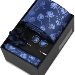 Men Tie Set With Box Flower Pin Luxury Necktie Handkerchief Brooch With Cufflinks Set Gift Box Wedding Men Suits Neck Gravatas