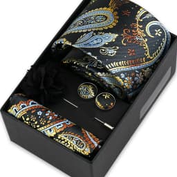 Men Tie Set With Box Flower Pin Luxury Necktie Handkerchief Brooch With Cufflinks Set Gift Box Wedding Men Suits Neck Gravatas