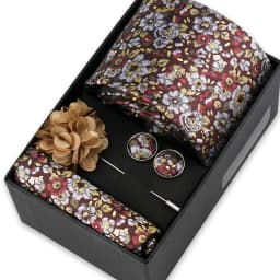 Men Tie Set With Box Flower Pin Luxury Necktie Handkerchief Brooch With Cufflinks Set Gift Box Wedding Men Suits Neck Gravatas