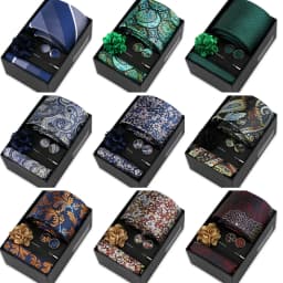 Men Tie Set With Box Flower Pin Luxury Necktie Handkerchief Brooch With Cufflinks Set Gift Box Wedding Men Suits Neck Gravatas
