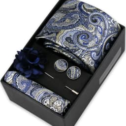 Men Tie Set With Box Flower Pin Luxury Necktie Handkerchief Brooch With Cufflinks Set Gift Box Wedding Men Suits Neck Gravatas