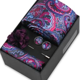 Men Tie Set With Box Flower Pin Luxury Necktie Handkerchief Brooch With Cufflinks Set Gift Box Wedding Men Suits Neck Gravatas