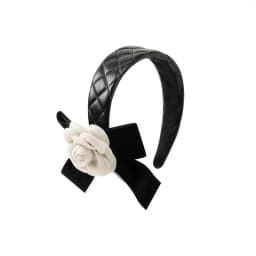 2026 Elegant Camellia Diamond Grid Leather Wide Edge Headband Fashionable Dressing Accessories Vintage Pressed Hair Headpiece