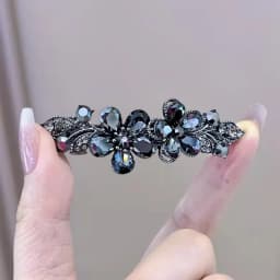 Elegant Black Rhinestone Crystal Flower Spring Clip Hair Clip High-end Women's Back of Head Half-tied Hairpin Hair Accessories