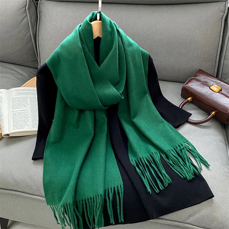 Luxury Brand Design Solid Cashmere Scarf for Women Winter Pashmina Blanket Lady Warm Thicken Shawl Wrap Tassel Echarpe Poncho