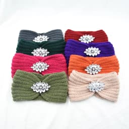 Diamond Headband Elastic Ear Warmer Knit Cross Headwrap Turban Wide Brim Headwear for Women Girl Winter Fashion Hair Accessories